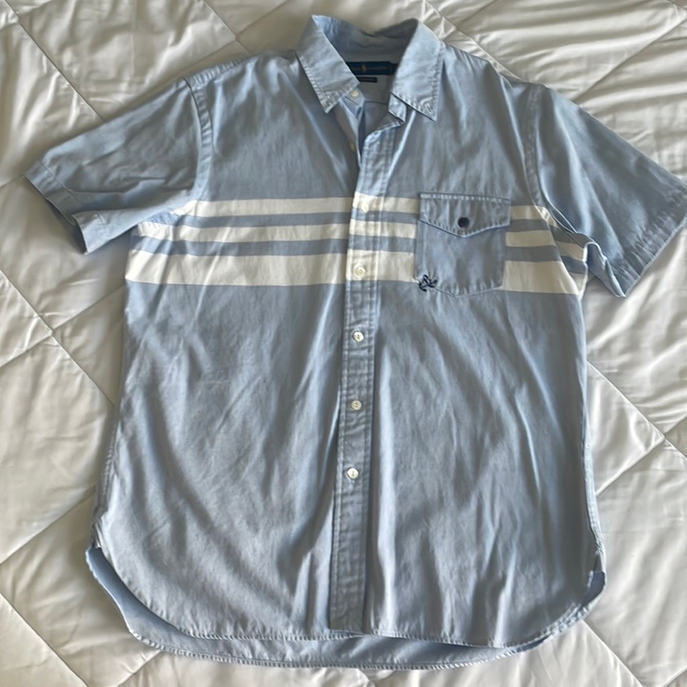 Polo Short Sleeve Button Down with white stripes (Large)